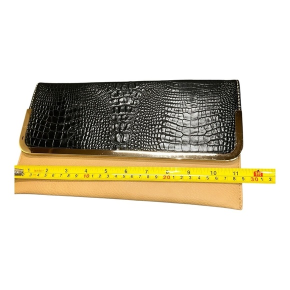 Kristine Black and Tan Clutch with Gold Accents - Picture 5 of 8